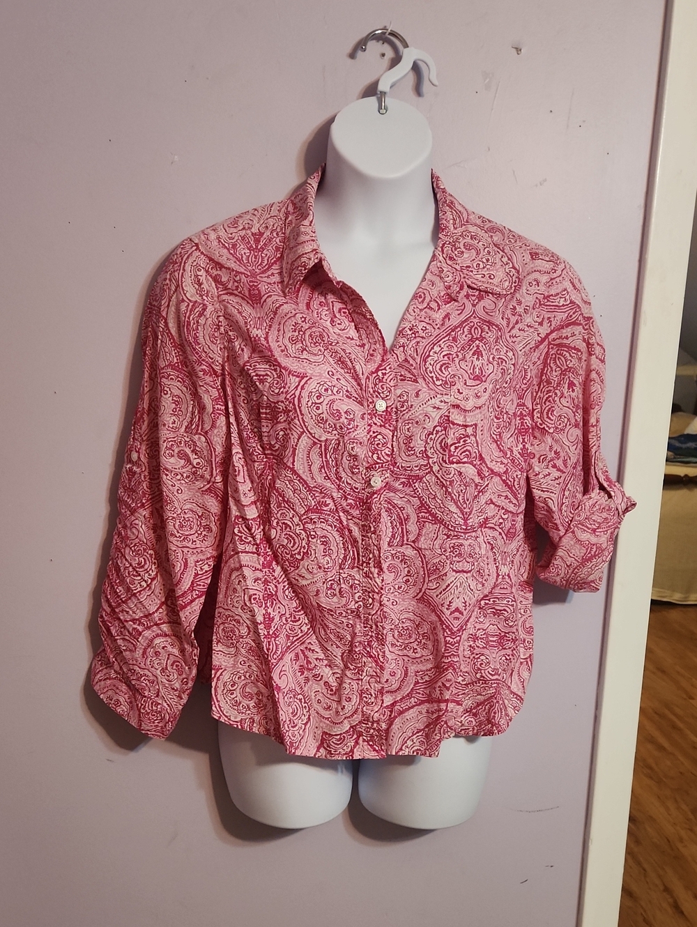 Jones New York Paisley Button Down in Pink & White Size XXL